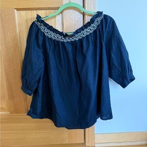 NWOT Marks and Spencer Women's Navy Blue Off-Shoulder Top